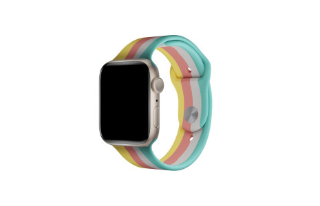 Newface Apple Watch 41mm Gökkuşağı Org Kordon - Mavi-Sarı
