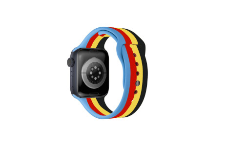Newface Apple Watch 41mm Gökkuşağı Org Kordon - Siyah-Mavi