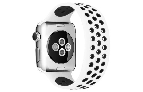 Newface Apple Watch 42mm Ayarlı Delikli Silikon Kordon - Beyaz-Siyah