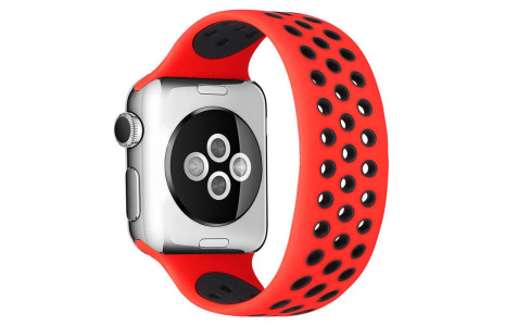 Newface Apple Watch 42mm Ayarlı Delikli Silikon Kordon - Kırmızı-Siyah