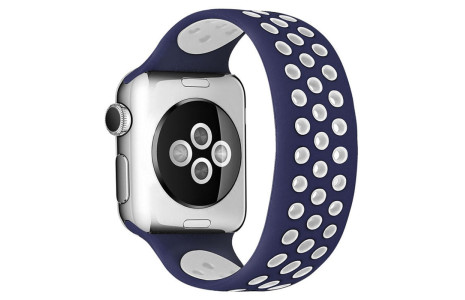 Newface Apple Watch 42mm Ayarlı Delikli Silikon Kordon - Lacivert-Beyaz