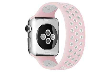 Newface Apple Watch 42mm Ayarlı Delikli Silikon Kordon - Pembe-Beyaz