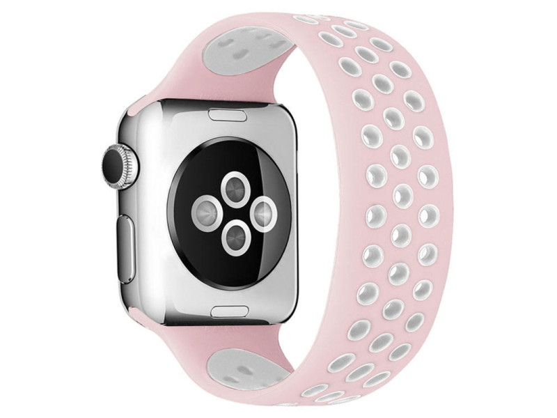 Newface Apple Watch 42mm Ayarlı Delikli Silikon Kordon - Pembe-Beyaz