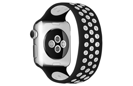 Newface Apple Watch 42mm Ayarlı Delikli Silikon Kordon - Siyah-Beyaz