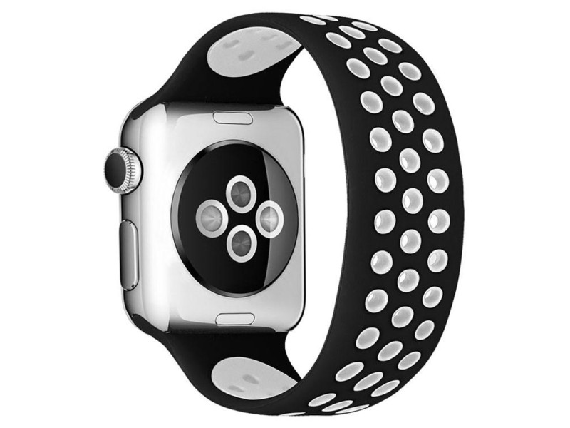 Newface Apple Watch 42mm Ayarlı Delikli Silikon Kordon - Siyah-Beyaz
