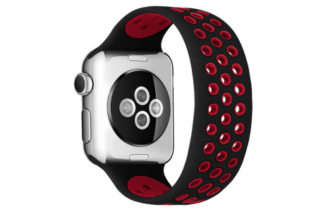 Newface Apple Watch 42mm Ayarlı Delikli Silikon Kordon - Siyah-Kırmızı