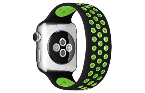Newface Apple Watch 42mm Ayarlı Delikli Silikon Kordon - Siyah-Yeşil