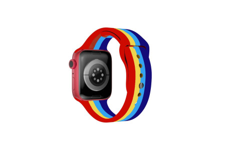 Newface Apple Watch 42mm Gökkuşağı Org Kordon - Kırmızı-Mavi