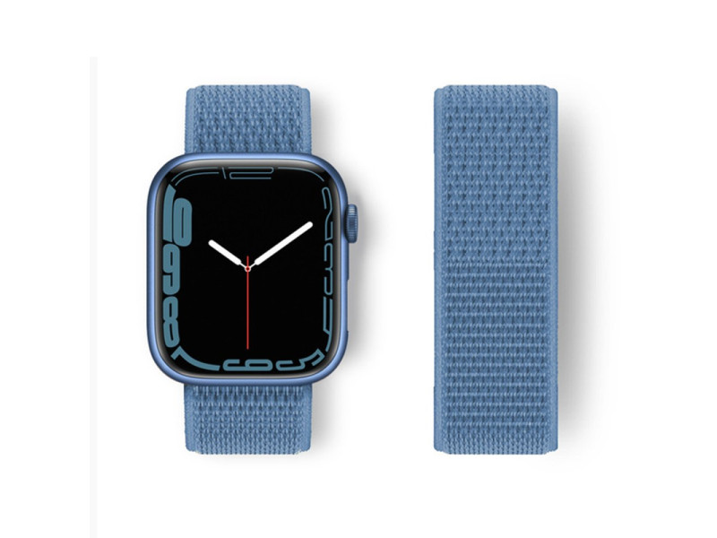 Newface Apple Watch 45mm Hasırlı Cırtcırtlı Kordon - Mavi