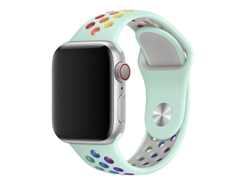 Newface Apple Watch 42mm Spor Delikli Gökkuşağı Kordon - Turkuaz