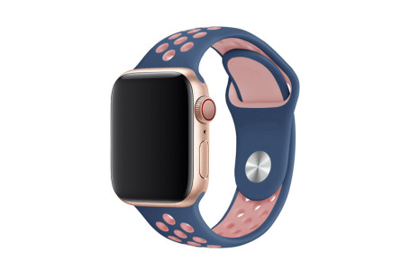 Newface Apple Watch 45mm Spor Delikli Kordon - Lacivert-Pembe
