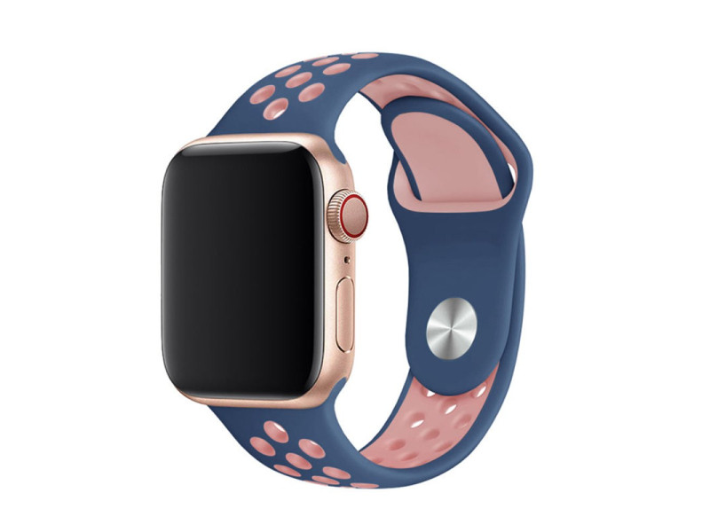 Newface Apple Watch 42mm Spor Delikli Kordon - Lacivert-Pembe