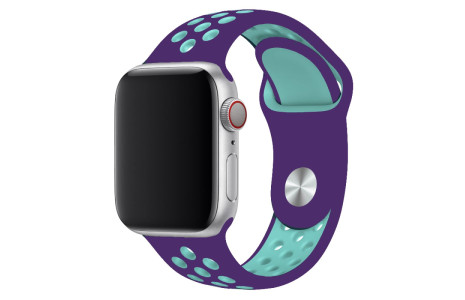 Newface Apple Watch 45mm Spor Delikli Kordon - Mor-Yeşil