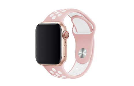 Newface Apple Watch 45mm Spor Delikli Kordon - Pembe-Beyaz