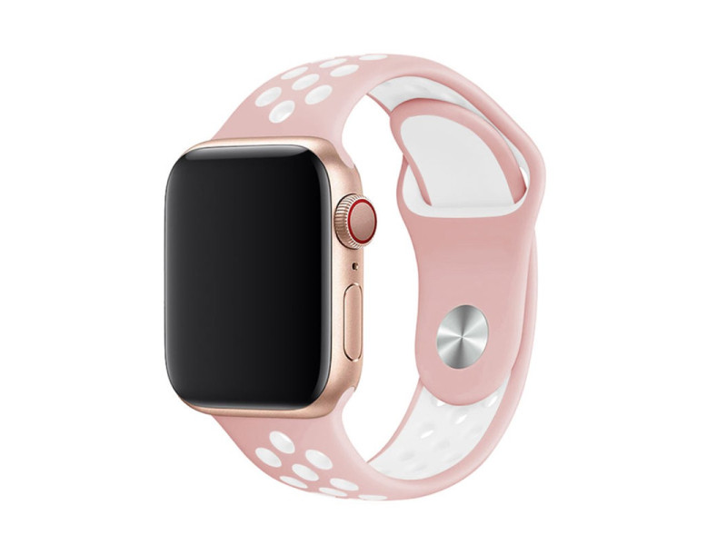 Newface Apple Watch 42mm Spor Delikli Kordon - Pembe-Beyaz