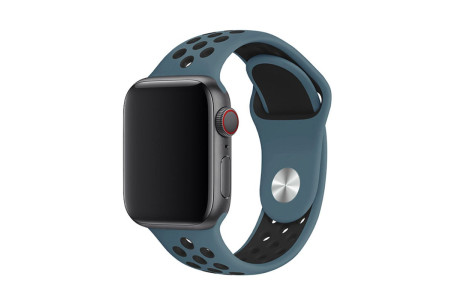 Newface Apple Watch 45mm Spor Delikli Kordon - Petrol Mavisi-Siyah