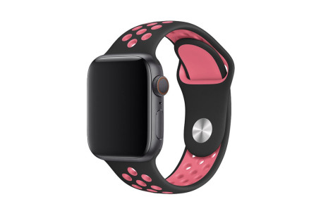 Newface Apple Watch 45mm Spor Delikli Kordon - Siyah-Pembe