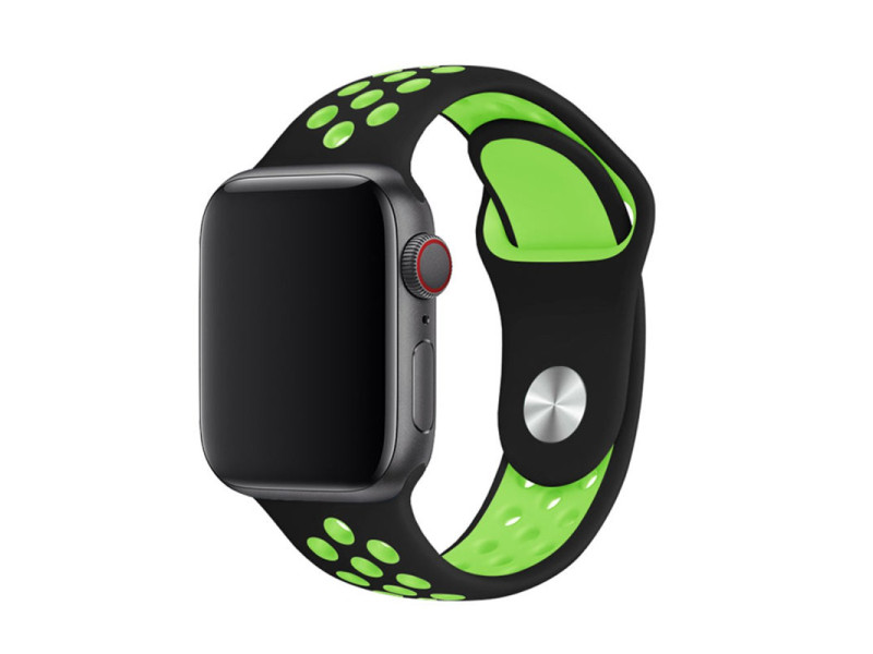 Newface Apple Watch 44mm Spor Delikli Kordon - Siyah-Yeşil