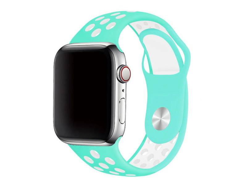 Newface Apple Watch 42mm Spor Delikli Kordon - Turkuaz-Beyaz