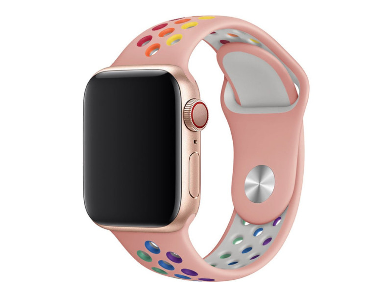 Newface Apple Watch 44mm Spor Delikli Gökkuşağı Kordon - Pembe