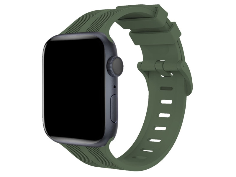 Newface Apple Watch 45mm KR408 Çizgili Silikon Kordon - Koyu Yeşil