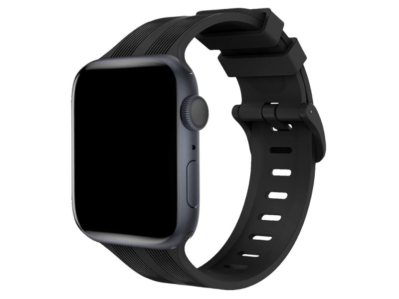Newface Apple Watch 45mm KR408 Çizgili Silikon Kordon - Siyah
