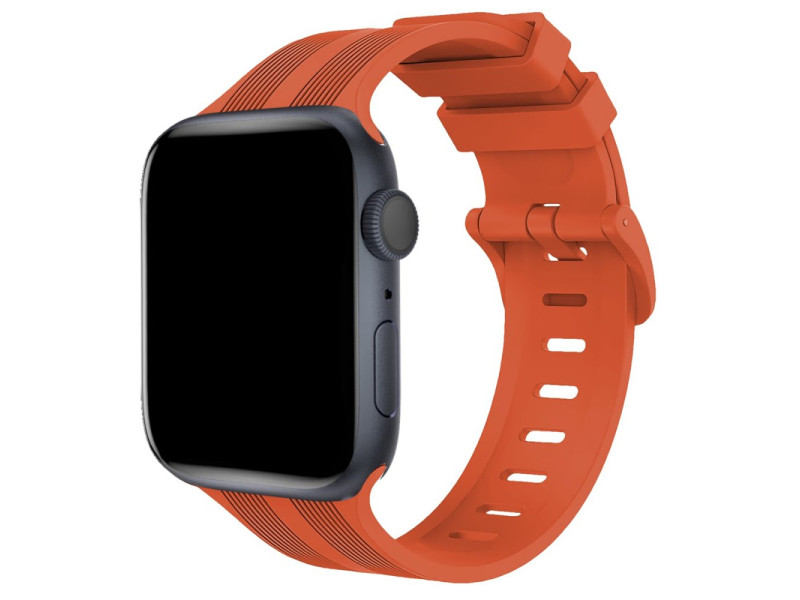 Newface Apple Watch 45mm KR408 Çizgili Silikon Kordon - Turuncu