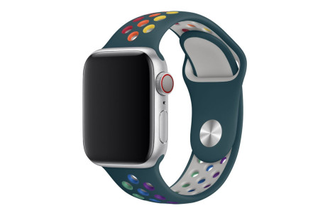 Newface Apple Watch 45mm Spor Delikli Gökkuşağı Kordon - Lacivert
