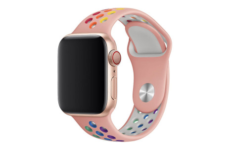 Newface Apple Watch 45mm Spor Delikli Gökkuşağı Kordon - Pembe