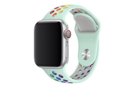 Newface Apple Watch 45mm Spor Delikli Gökkuşağı Kordon - Turkuaz