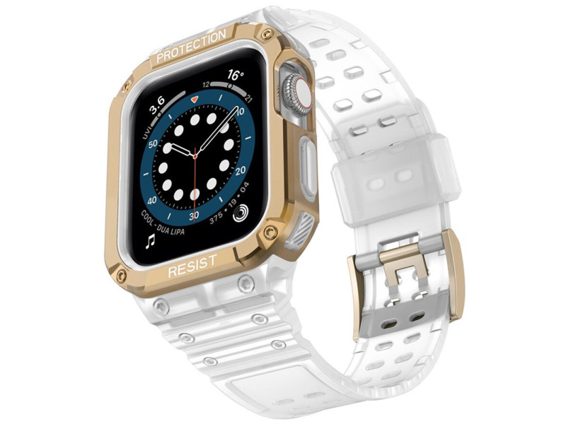 Newface Apple Watch 42mm KR401 Silikon Kordon - Şeffaf-Gold