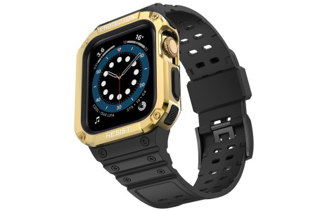 Newface Apple Watch 42mm KR401 Silikon Kordon - Siyah-Gold