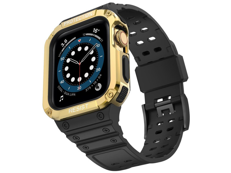 Newface Apple Watch 42mm KR401 Silikon Kordon - Siyah-Gold