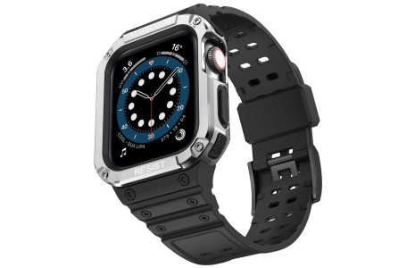 Newface Apple Watch 42mm KR401 Silikon Kordon - Siyah-Gümüş