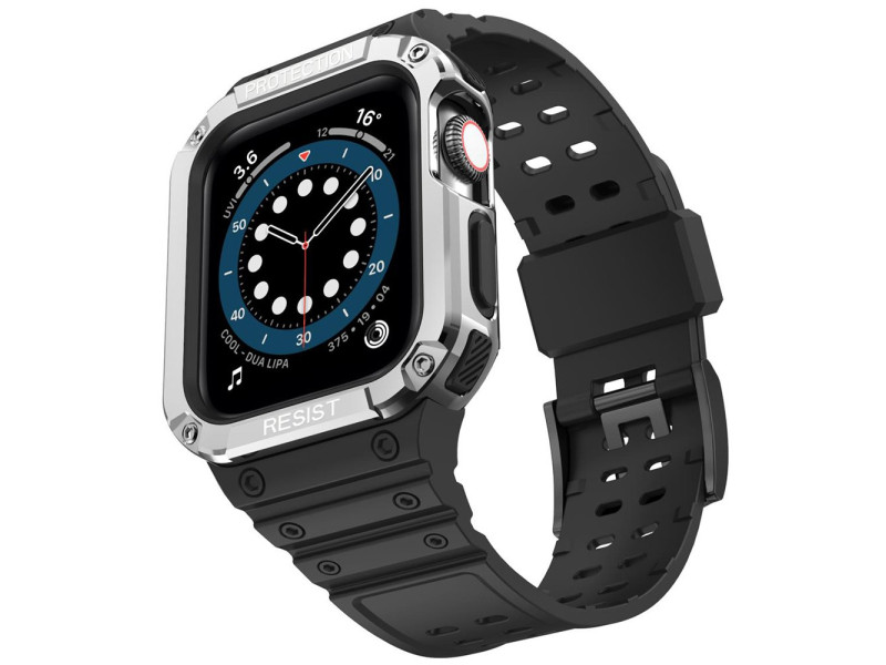 Newface Apple Watch 42mm KR401 Silikon Kordon - Siyah-Gümüş