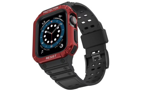 Newface Apple Watch 42mm KR401 Silikon Kordon - Siyah-Kırmızı