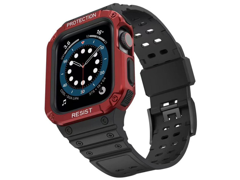 Newface Apple Watch 42mm KR401 Silikon Kordon - Siyah-Kırmızı