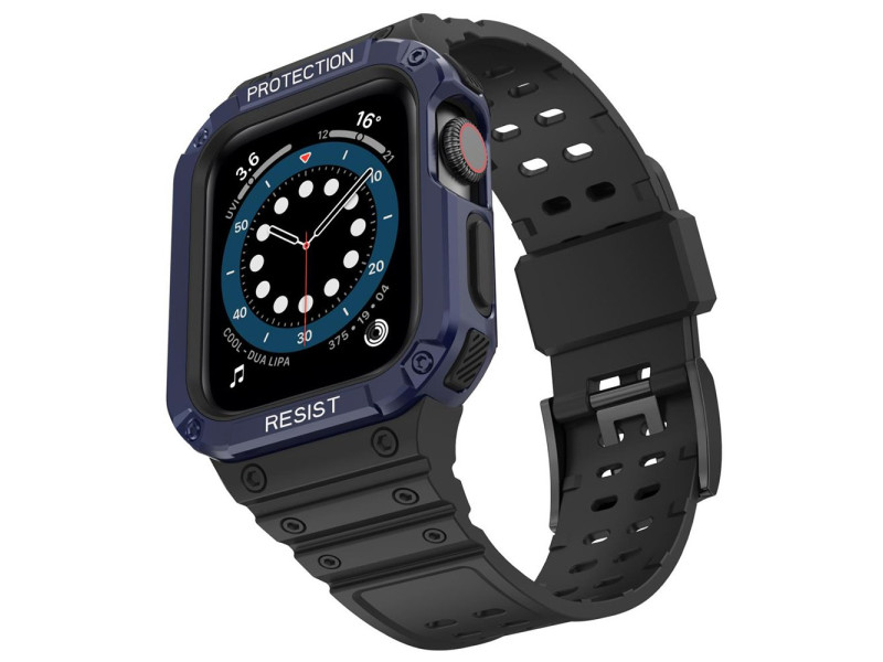 Newface Apple Watch 42mm KR401 Silikon Kordon - Siyah-Mavi