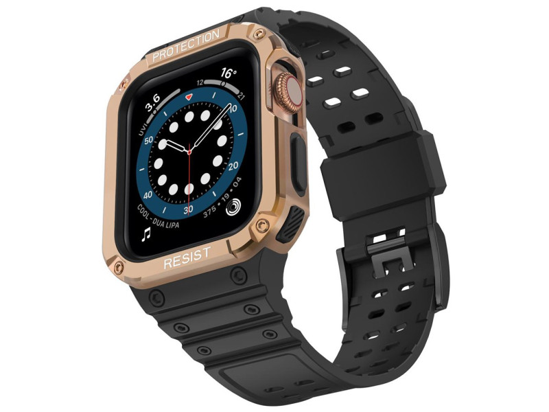 Newface Apple Watch 42mm KR401 Silikon Kordon - Siyah-Rose