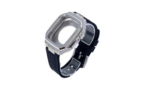 Newface Apple Watch 45mm KR402 Metal Kasa Silikon Kordon - Gümüş