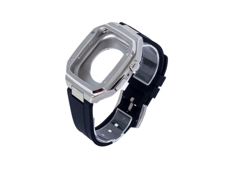 Newface Apple Watch 45mm KR402 Metal Kasa Silikon Kordon - Gümüş