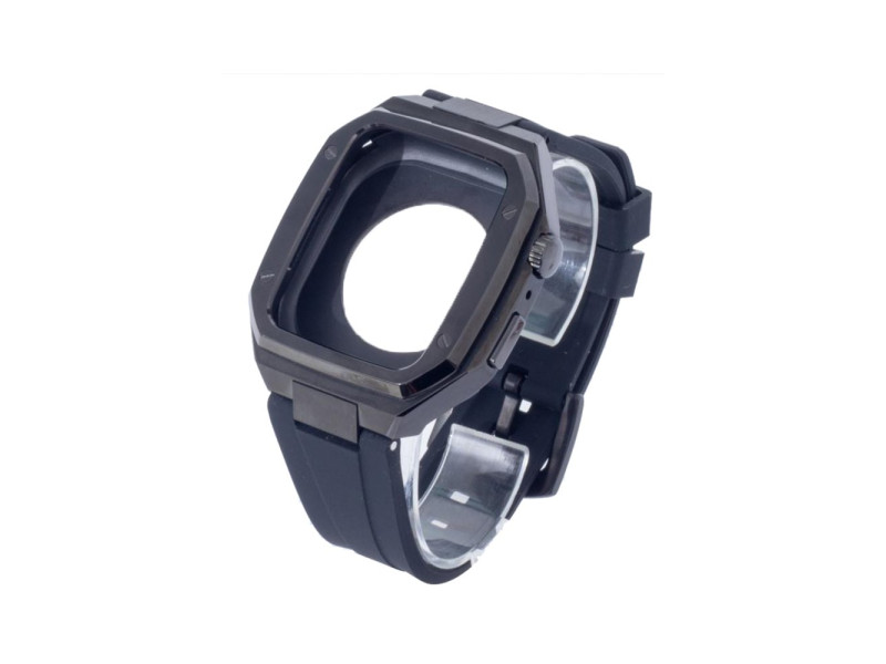 Newface Apple Watch 45mm KR402 Metal Kasa Silikon Kordon - Siyah