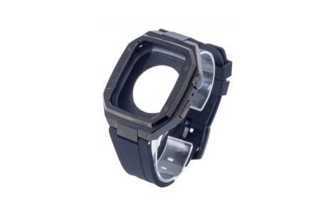 Newface Apple Watch 44mm KR402 Metal Kasa Silikon Kordon - Siyah