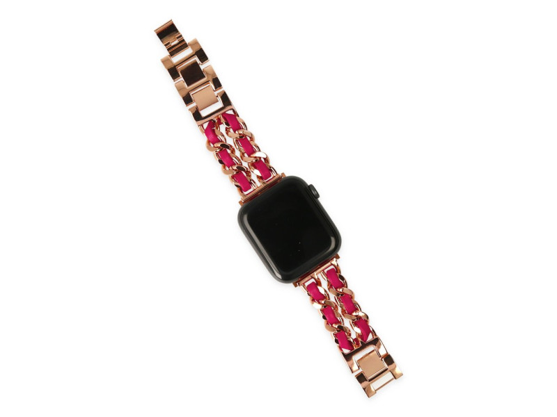 Newface Apple Watch 40mm KR405 Metal Bakla Kordon - Pembe