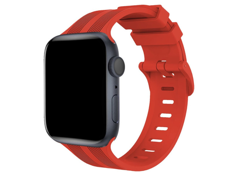 Newface Apple Watch Ultra 49mm KR408 Çizgili Silikon Kordon - Kırmızı