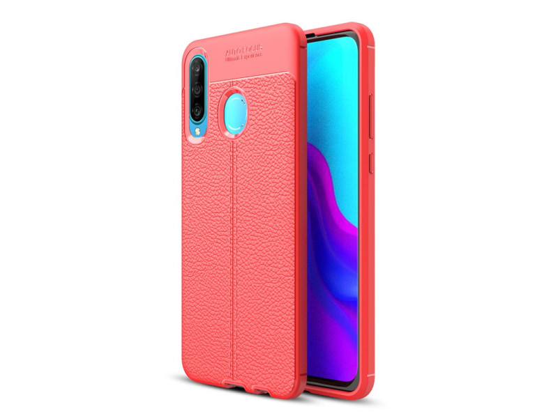 Newface Huawei P30 Lite Kılıf Focus Derili Silikon - Kırmızı