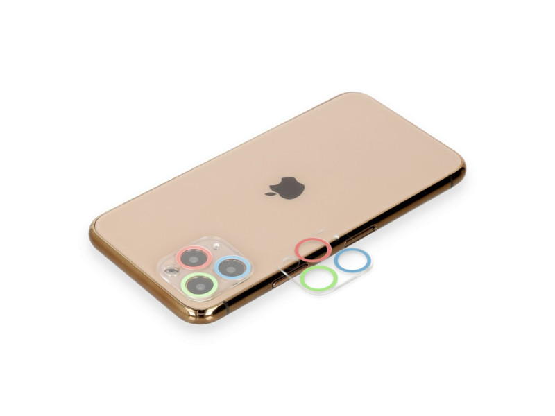Newface iPhone 11 Pro Max Renkli Kamera Lens Koruma Cam - Mavi-Yeşil