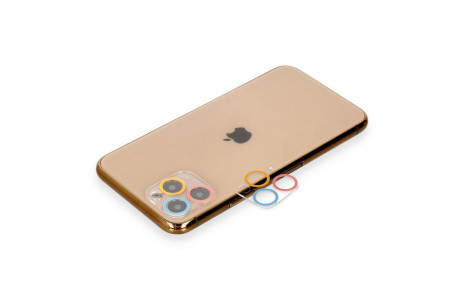 Newface iPhone 11 Pro Max Renkli Kamera Lens Koruma Cam - Pembe-Mavi