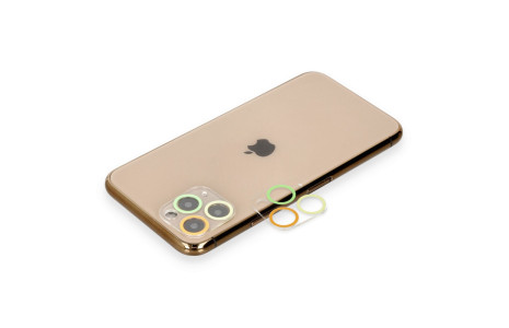 Newface iPhone 11 Pro Max Renkli Kamera Lens Koruma Cam - Sarı-Turuncu
