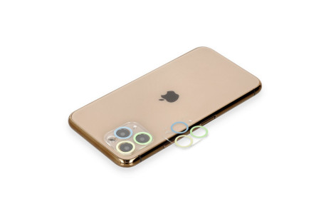 Newface iPhone 11 Pro Max Renkli Kamera Lens Koruma Cam - Yeşil-Sarı